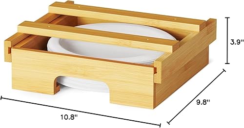 Miniatura 8 de SpaceAid Dispensador de platos de papel de 8.5 pulgadas, soporte para platos de bambú debajo del gabinete, soporte vertical para encimera de cocina,