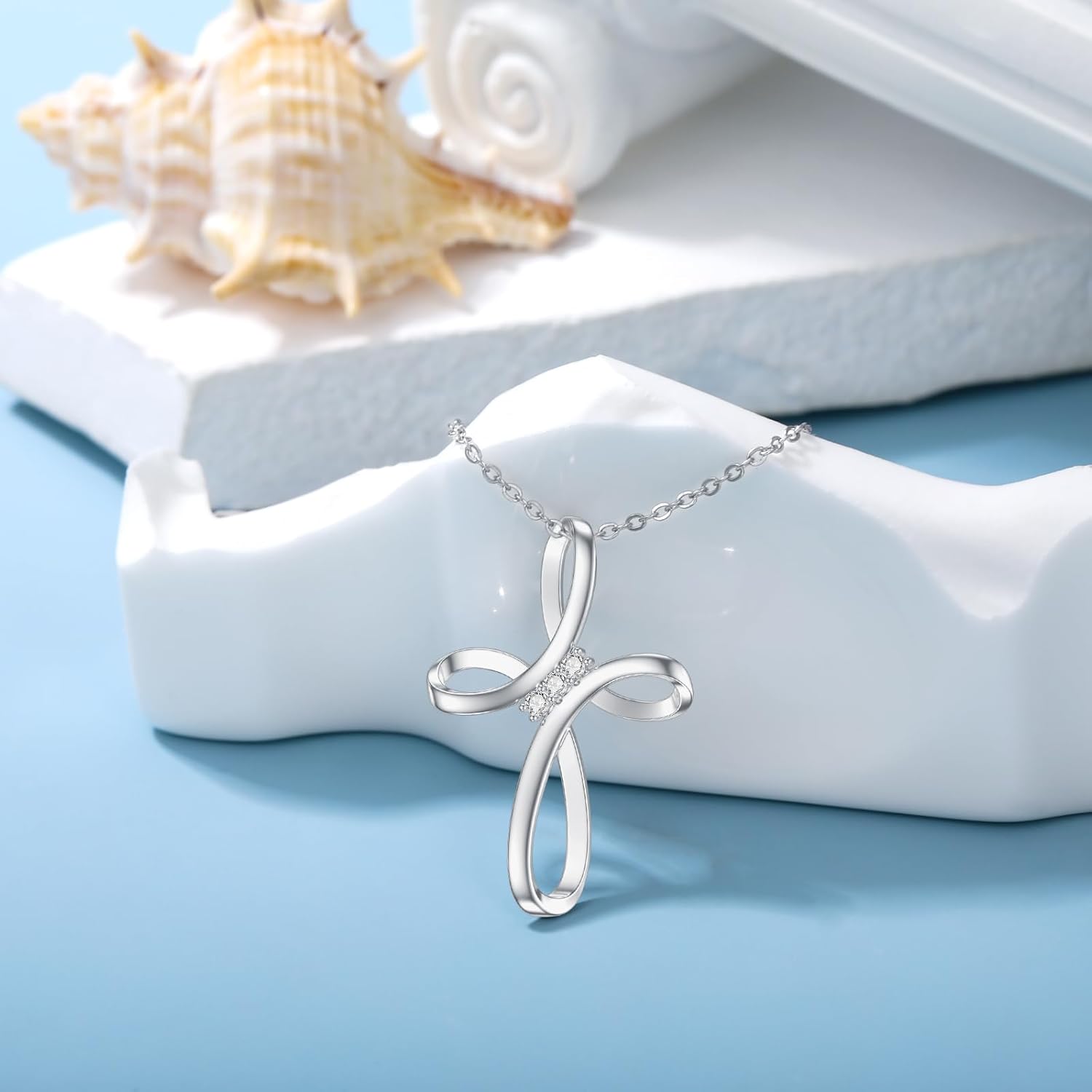 S925 Silver Infinity Cross for Women, 0.08 ct.tw Lab Grown Diamonds Cross Necklace 925 Sterling Silver for Women, for Birthday Christmas Baptism Ladies, 18+2 inch - Image 2