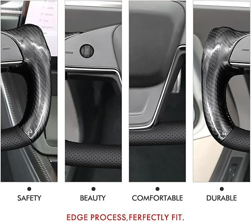 Miniatura 7 de MEWANT Funda para volante de automóvil de piel sintética y fibra de carbono brillante para Tesla Yoke Model S Plaid 2021-2023  Model X 2021-2023,