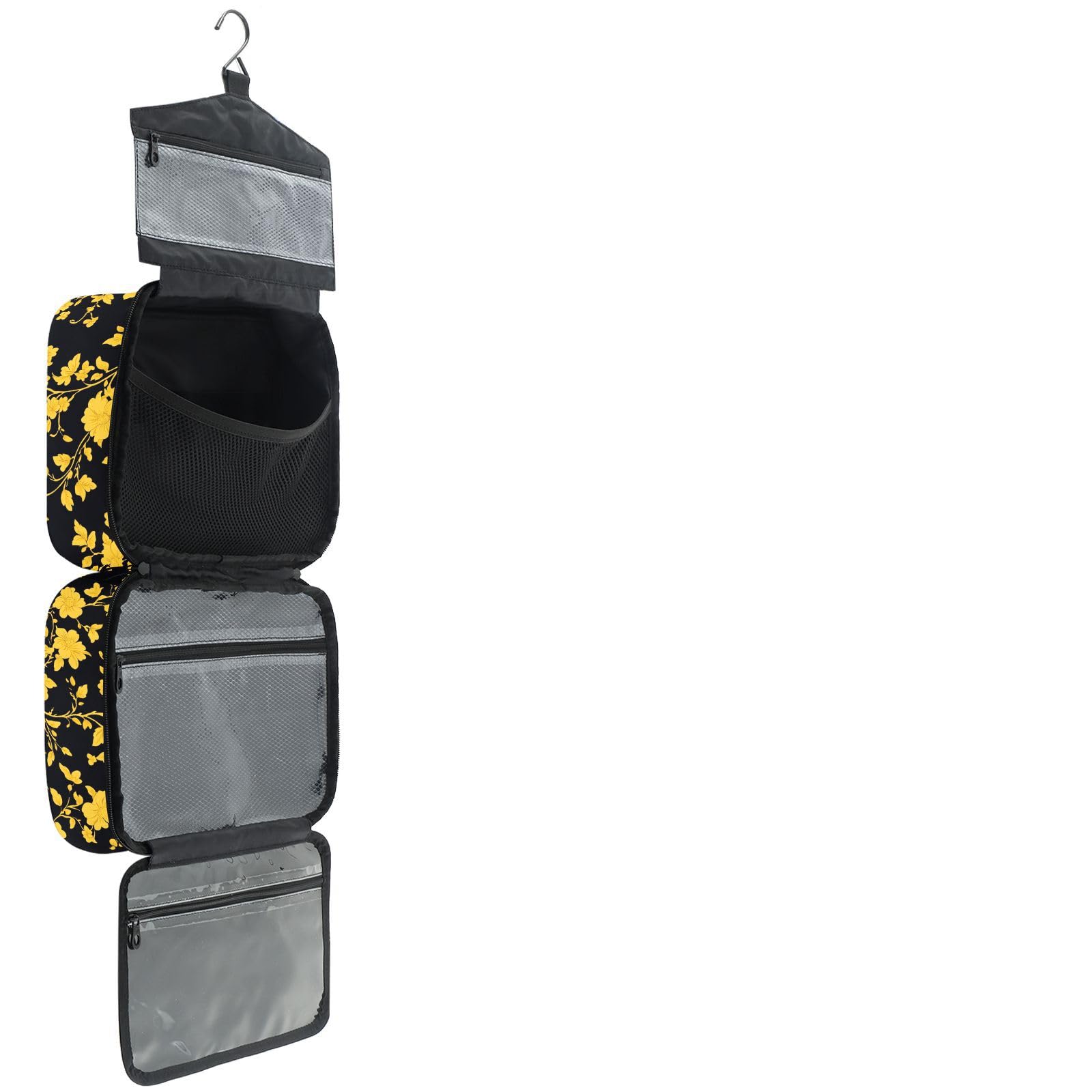 YNNALE Sewing Supply Organizer Bag, Yellow Floral Black and Yellow Portable Sewing Bags with Pockets&Hanger, Sewing Storage Box Case for Sew Supplies/Kit/Tools/Accessories (BAG ONLY)