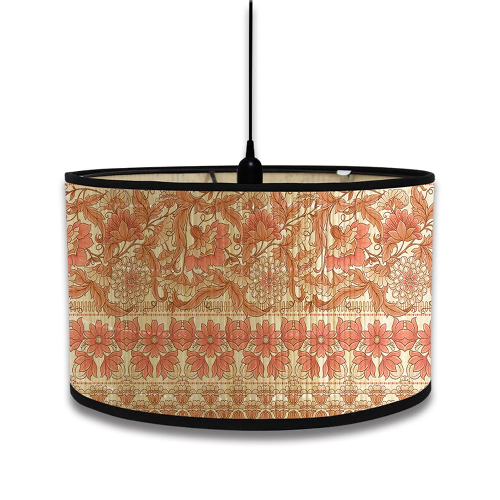 FANSU Round Drum Light Shade for Table Lamp, Modern Green Plants Pattern Pendant Lampshades Easy Fit for Living Rooms, Bedroom, Hallways, Reading Room (Flowers)