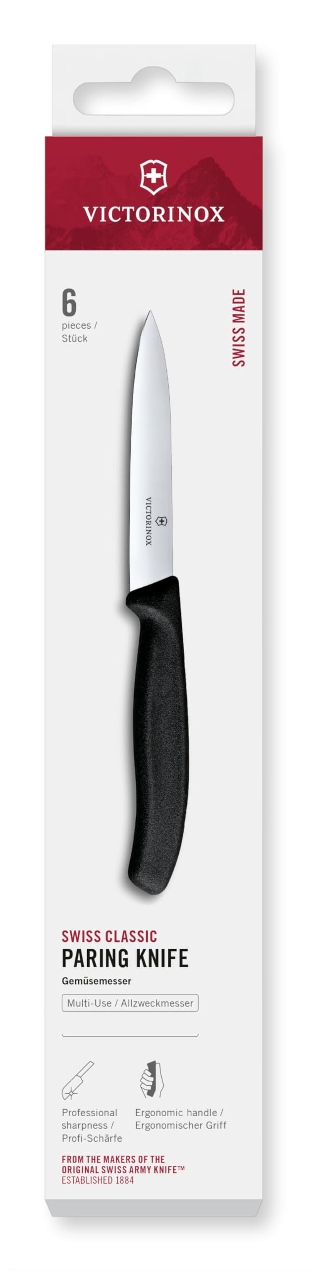 Victorinox Swiss Classic Profi Gemüsemesser-Set, 6-teilig, Allzweckmesser, Spitz, Scharfe Klingen, 10 cm, Robuste Kunststoffgriffe, Schwarz