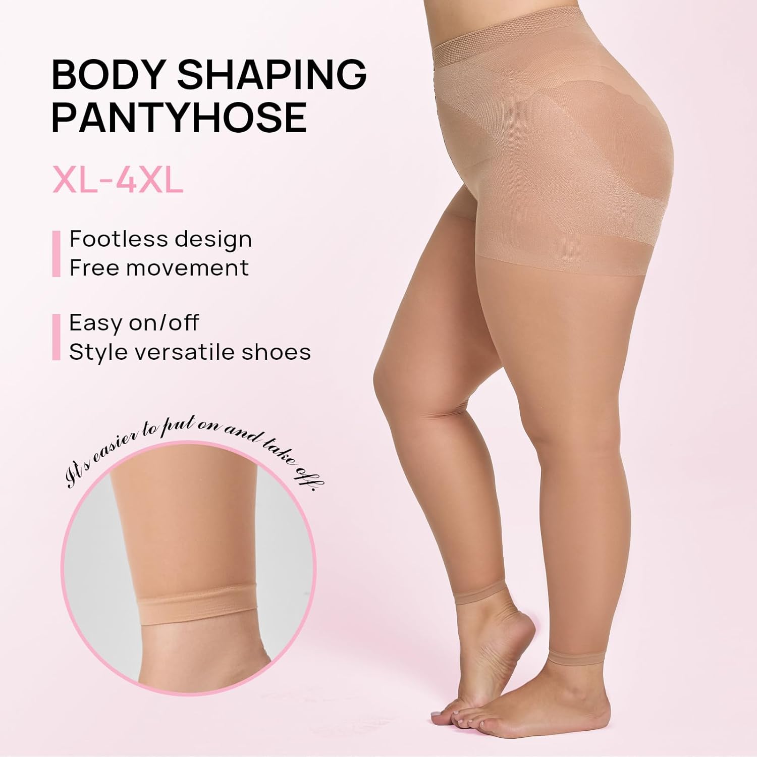 MANZI 2 Pairs Women's Plus Size Footless Sheer Tights Tummy Control 30 Denier Shaping Pantyhose - Image 3