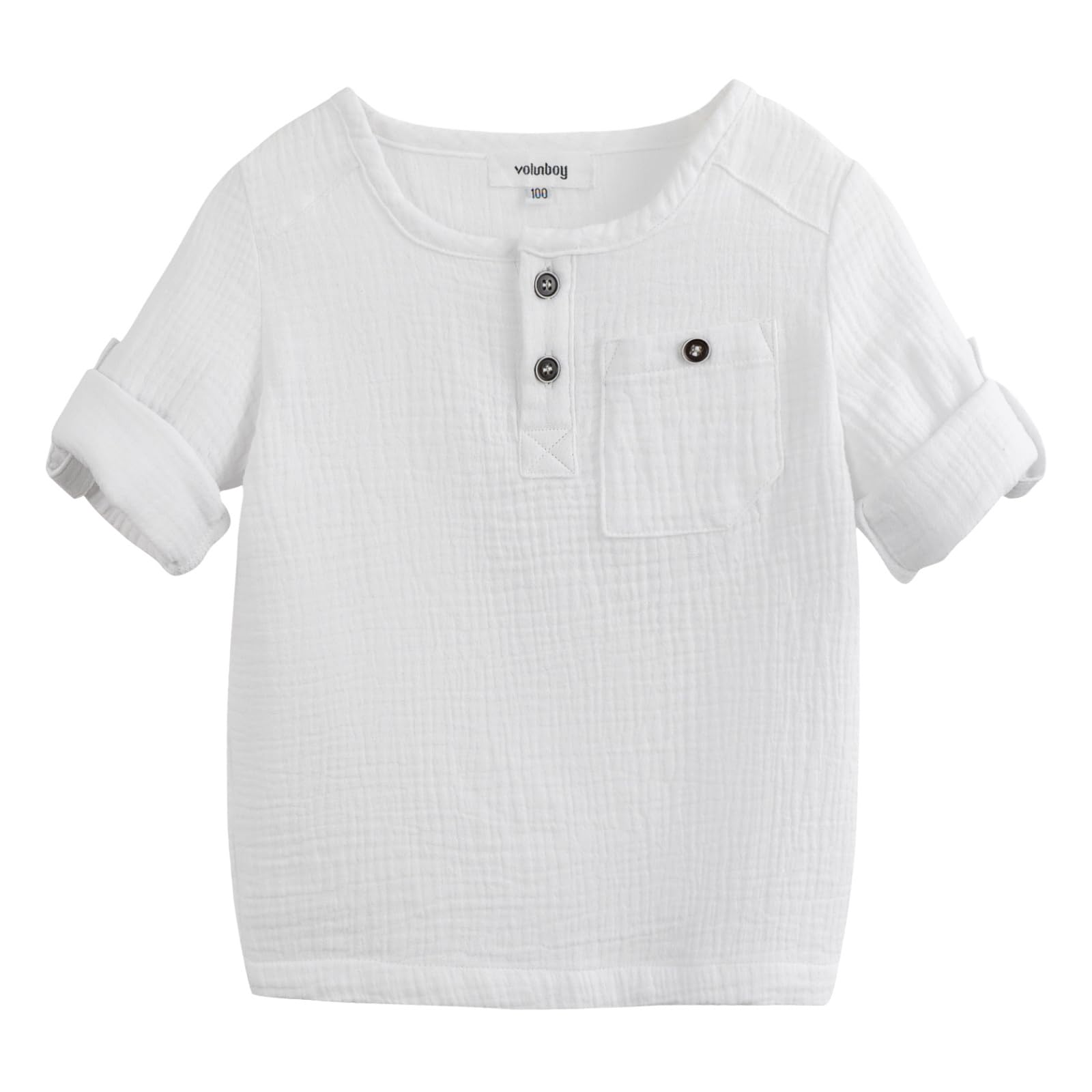 Volunboy Niño Camiseta de Manga Larga con Cuello Henley y Corte Recto, Algodón Ligero Button Down Camiseta Top con Bolsillo 1-5 Años