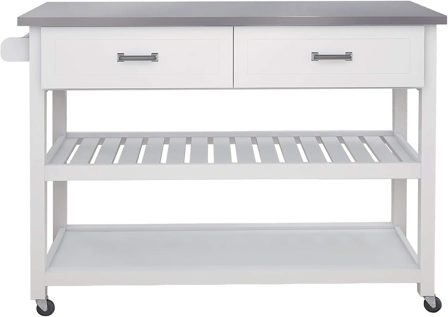 Stainless Steel Table Top White Kicthen Cart with Two Drawe