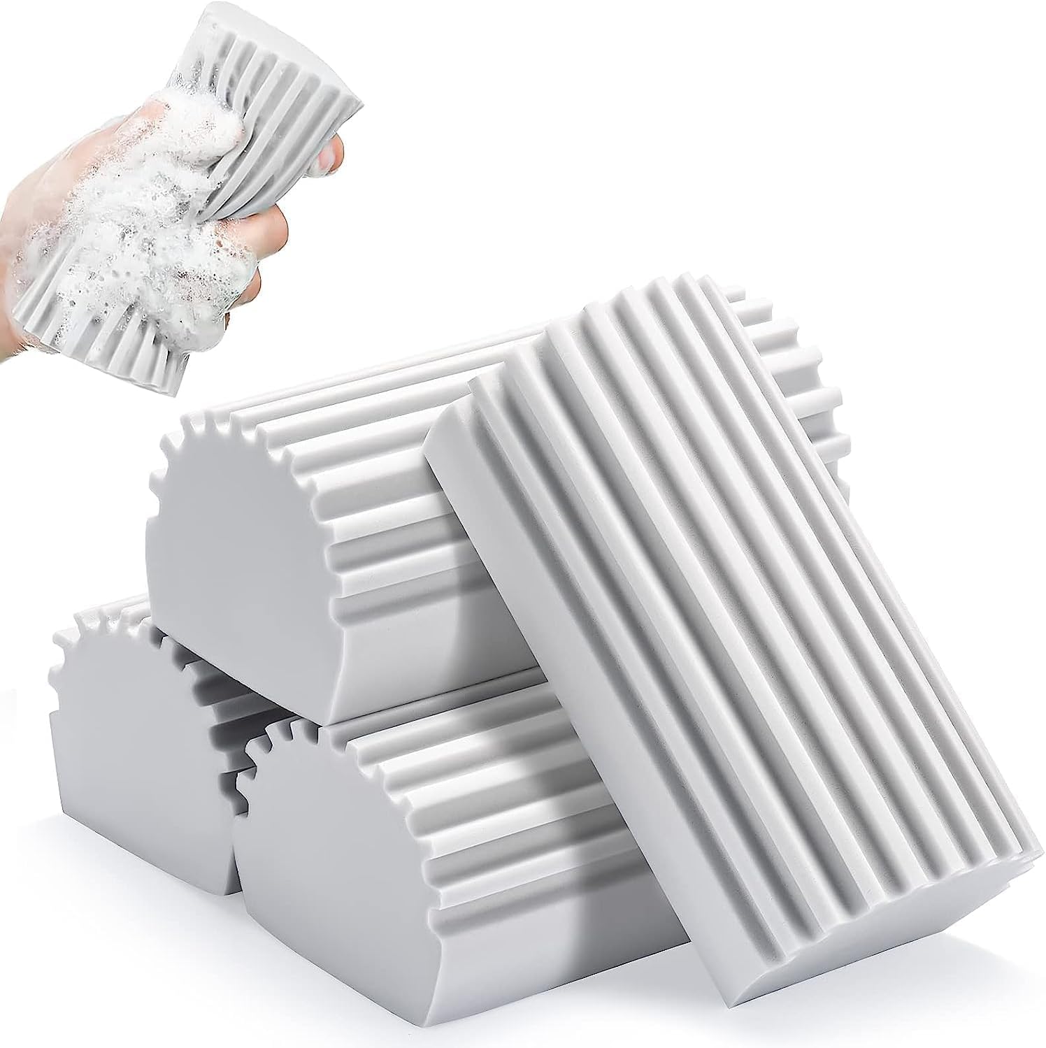 4 Pack Damp Clean Duster, Magic Sponge Erasers for Household Cleaning, Reusable Dusting Supplies for Dishes, Blinds, Glass, Baseboards & Window Tracks