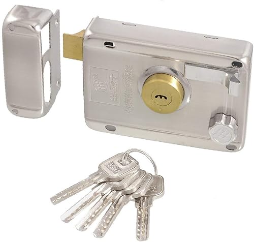 X-DREE Silver Tone Office Door Left Hand Double Bolts Rim Lock Set w Five Keys(Tono plateado, puerta de la oficina, lado izquierdo, P-ERNOS dobles,