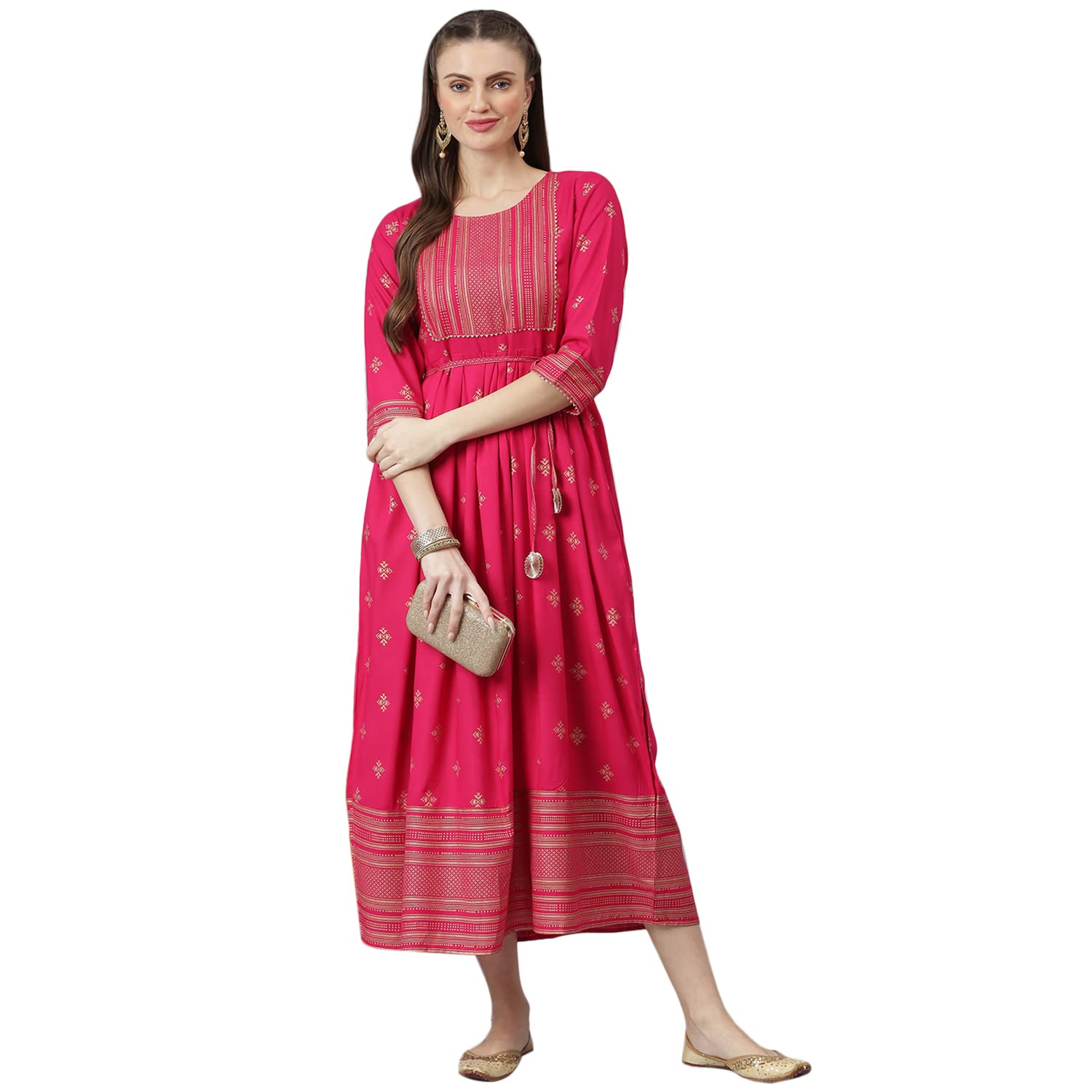 Stylum Women's Printed Rayon Flared Kurta (Tonypink44_Pink, Xxl)