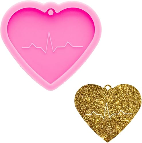 Angel Wings Moldes de silicona con forma de corazón brillante brillante y curva de ECG para hacer llavero, molde de arcilla polimérica, collar,