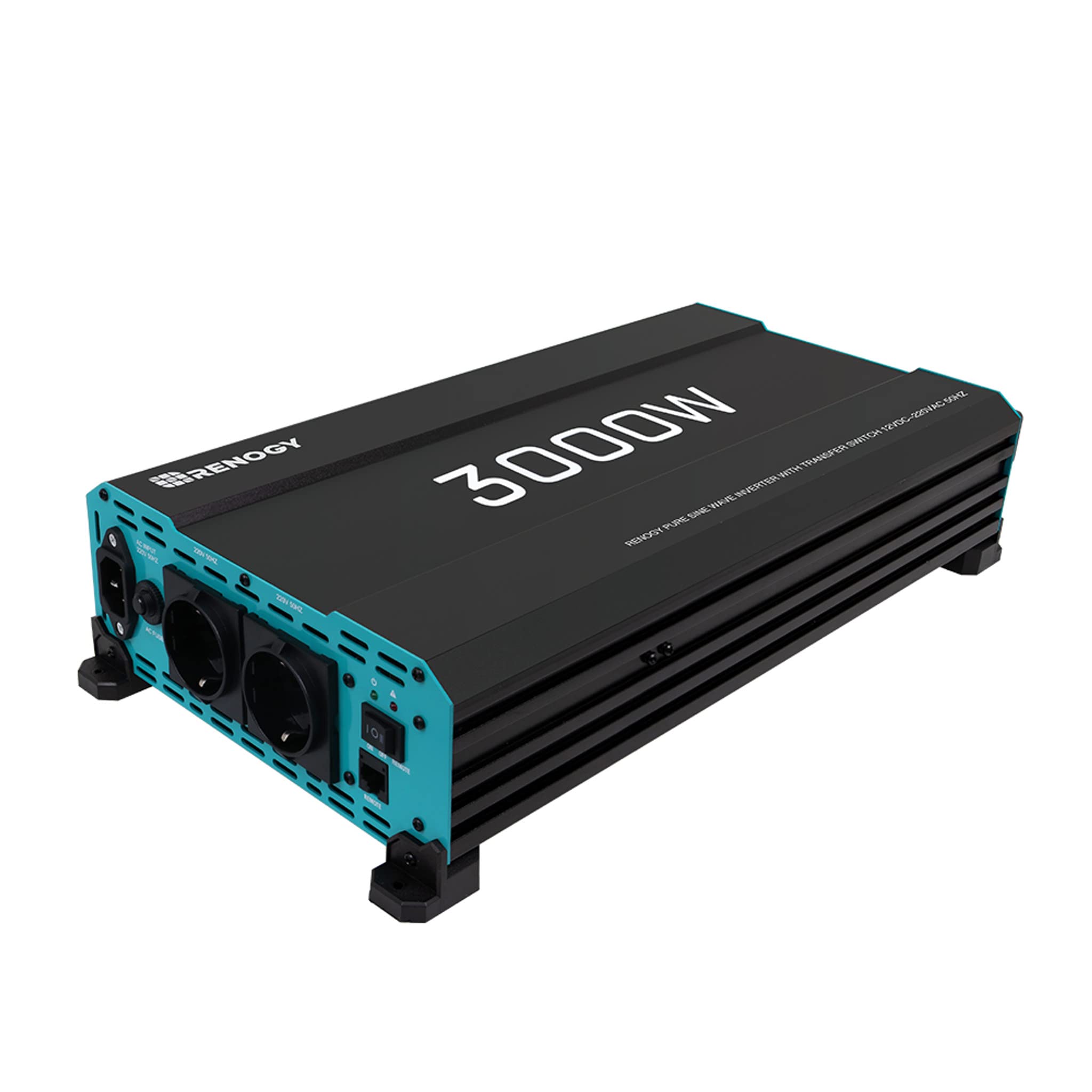 Renogy Inverter sinusoidale puro da 3000 W/6000 W da 12 V a 230 V con priorità di alimentazione, convertitore di tensione da 12 V a 230 V con 2 prese europee per elettrodomestici, camper