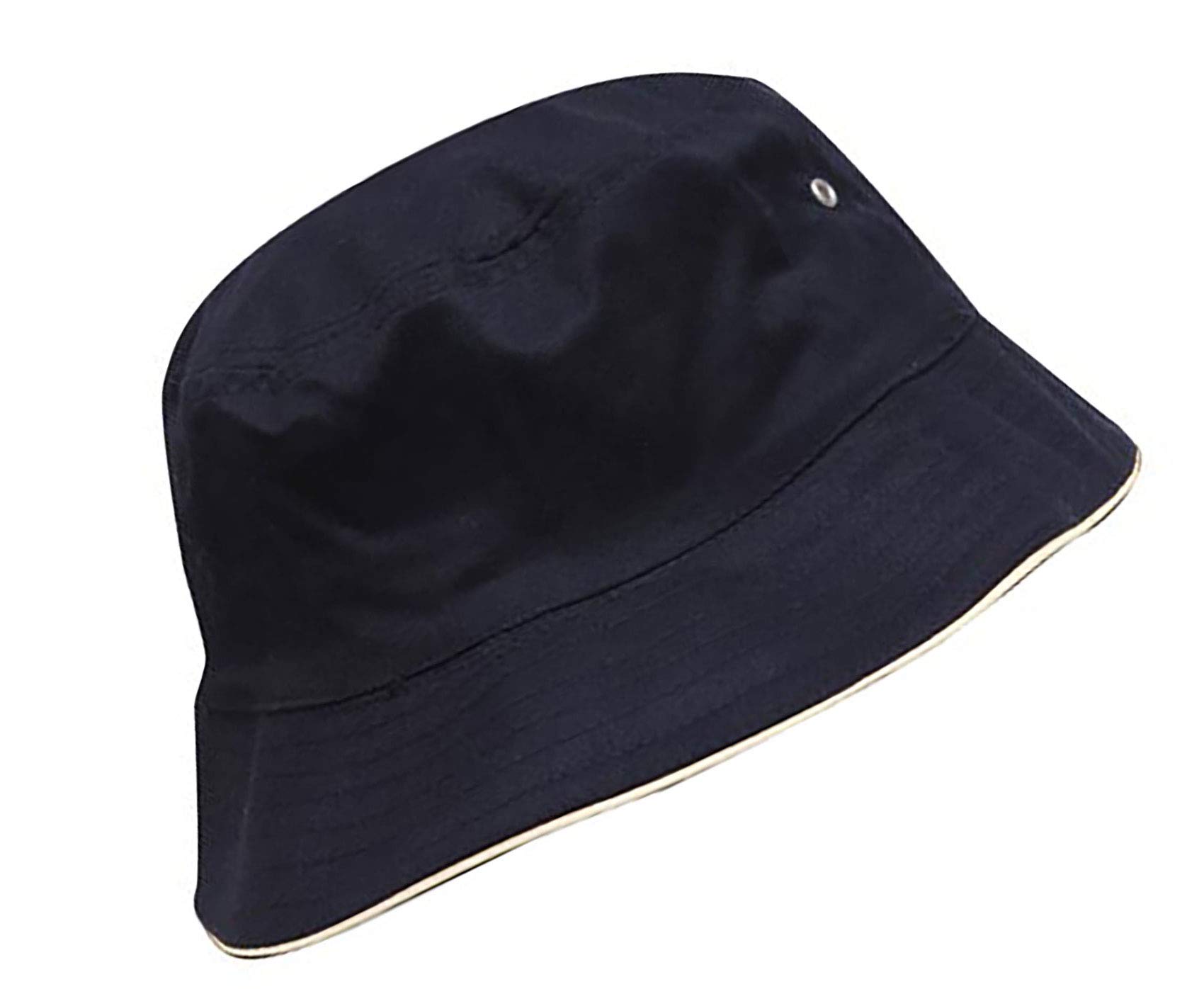 Mfaz Morefaz Ltd Unisex Nave White Rim Cotton Bucket Hat Sun Protection Cap Fishing Outdoor Sun Beach Hat (Nave White Rim Cotton)