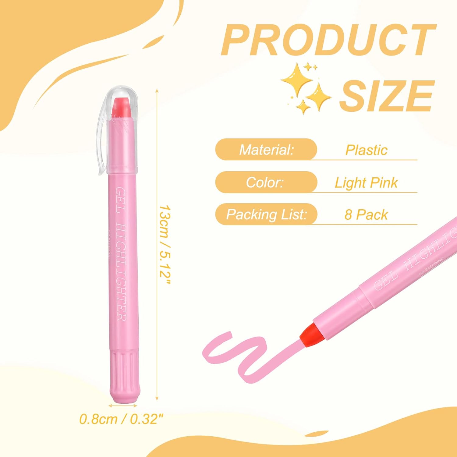 PATIKIL 8Pack Gel Highlighters, Highlighters Pens Wax Crayon Neon Clear View Bright Marker Pen Twist Up Gel Stick Cute Pastel for Home Office Study Journaling Supplies, Light Pink