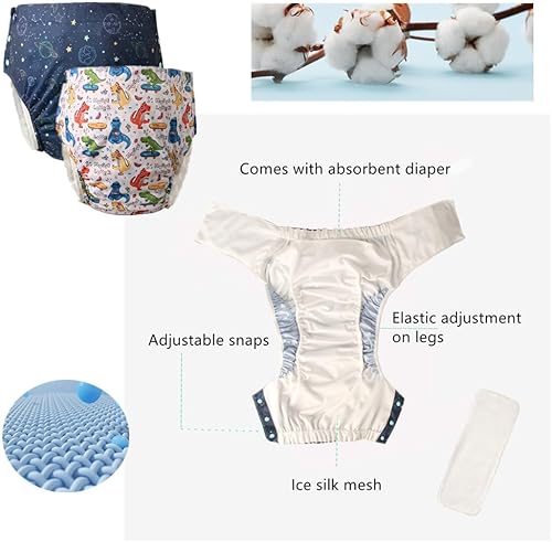 Miniatura 5 de Pañales de tela unisex reutilizables para adultos con insertos de pañales, pañal de bolsillo para incontinencia ajustable con broches de presión,