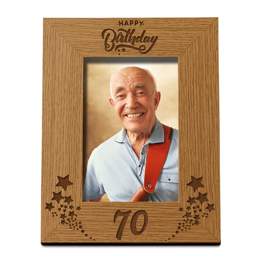 Happy 70th Birthday Portrait Photo Frame Star Design Gift (5 x 7 Inch)