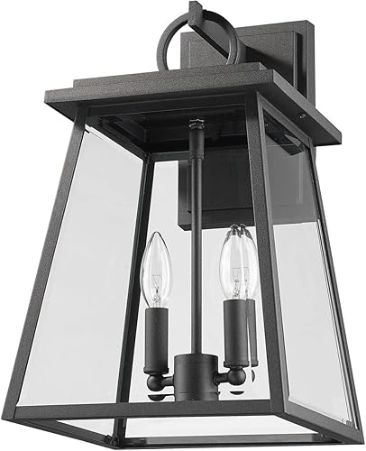 Miniatura 7 de Z-Lite 521M-BK Broughton - Aplique de pared para exteriores de 2 luces en estilo artesano, 17.5 pulgadas de alto y 10.25 pulgadas de ancho,