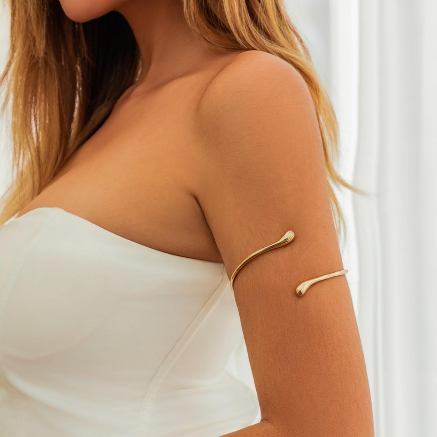 Arm Cuff Bracelet for Women Adjustable Upper Arm Cuff Bangle for Women Boho Gold Arm Cuff Bracelet Summer Beach Festival Jewelry (Gold, Medium) - Image 3