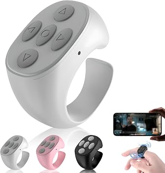 Fingertip Wireless Bluetooth Remote Control, 2026 New Scrolling Ring Bluetooth Page Turner for Phone, Camera Shutter Scroller Remote for Short Video White