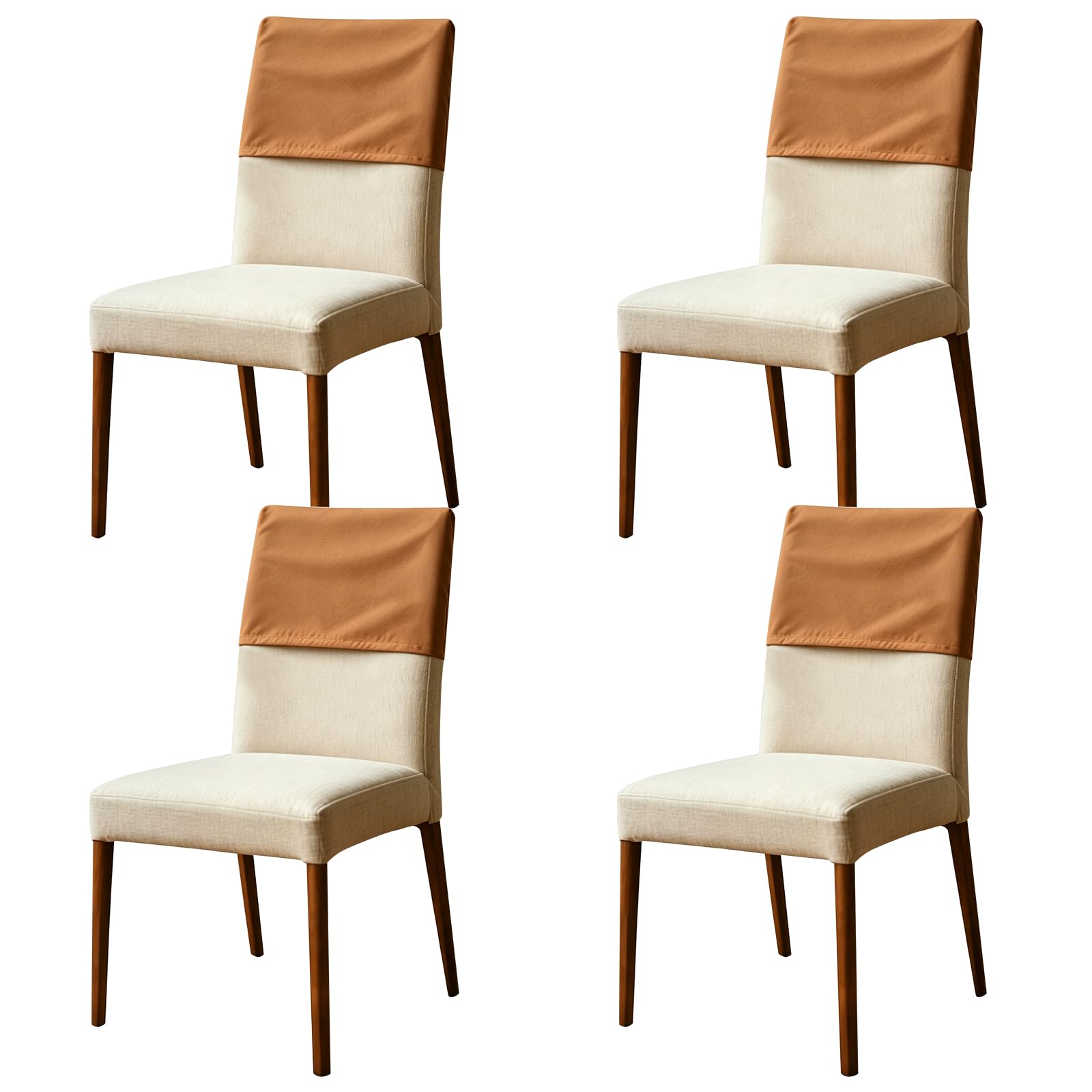 4Pcs Dining Chair Back Covers Elastic Polyester Chair Back Protective Cover Waterproof Dustproof Backrest Slipcover Washable Removable Chairs Protector for Banquet Kitchen Hotel Party(Small,Coffee) — image 1
