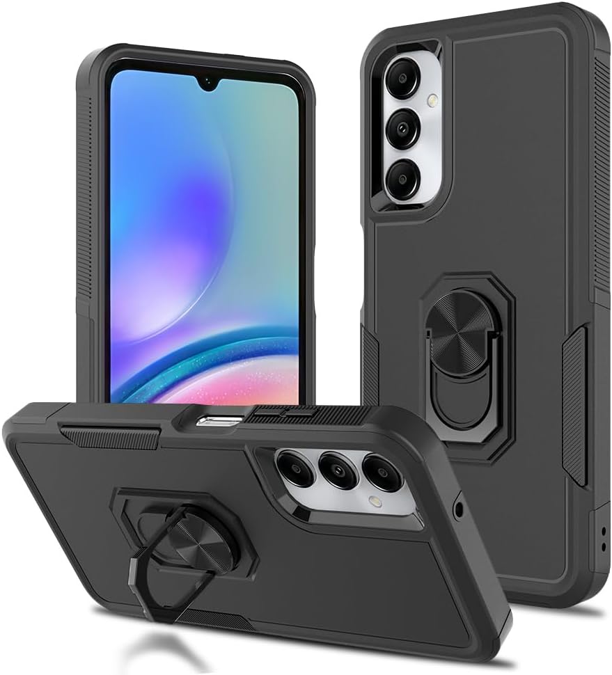 for Samsung Galaxy A05s Case,Dual Layer Shockproof Magnetic Kickstand Phone Case with Rotatable Ring Holder for Galaxy A05s (Black)