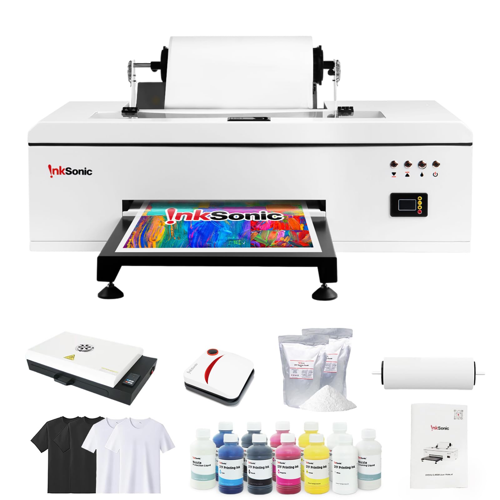 RocRow InkSonic DTF Printer R1390 A3 T-Shirt Printing Machine, Commercial Direct to Film Printer with White Ink System & Auto Clean (Full Set with Oven & Heat Press)
