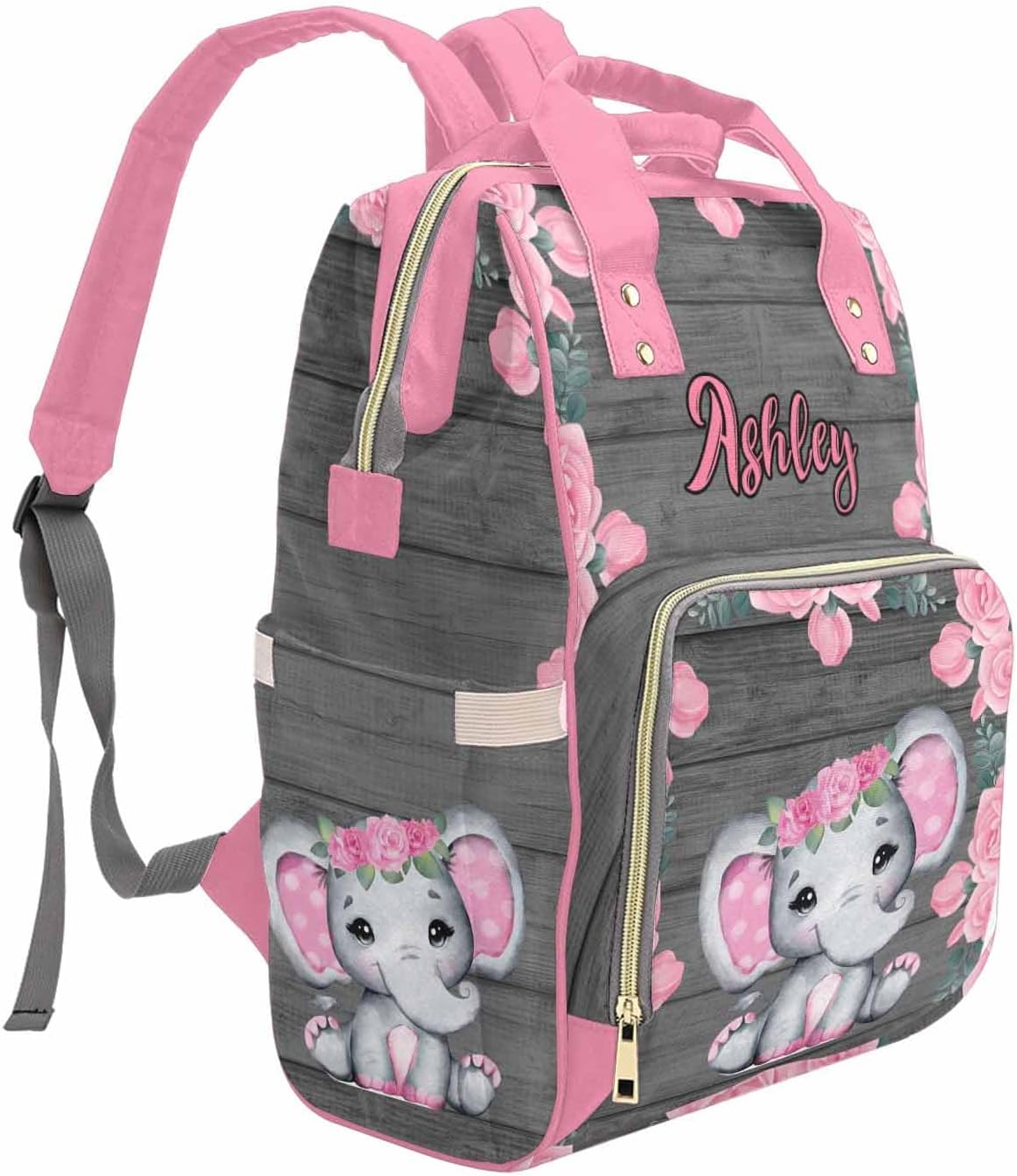 M YESCUSTOM Bags with Name Custom Pink Flower Diaper Bag Backpack Personalized Nappy Mommy Bags for Men Women