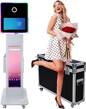 15.6 Inch DSLR Photo Booth Machine with LCD Touch Screen Portable Camera Photobooth Flight Case Packing for Weddings Parties Events White Machine, 15.6 Inch Photo Booth Machine