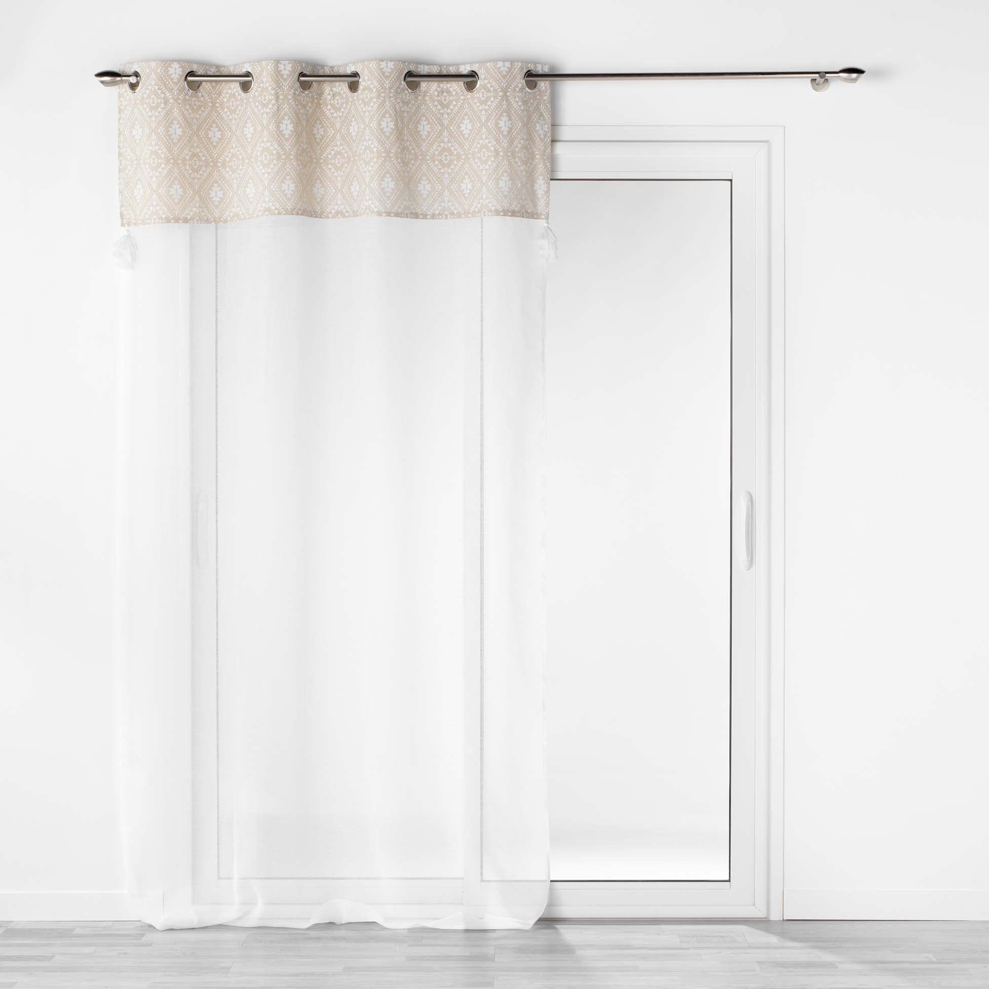 Douceur d'Intérieur, Samira White Sandblasted Top Polycotton Pom Pom Eyelet Curtain 140 x 240 cm