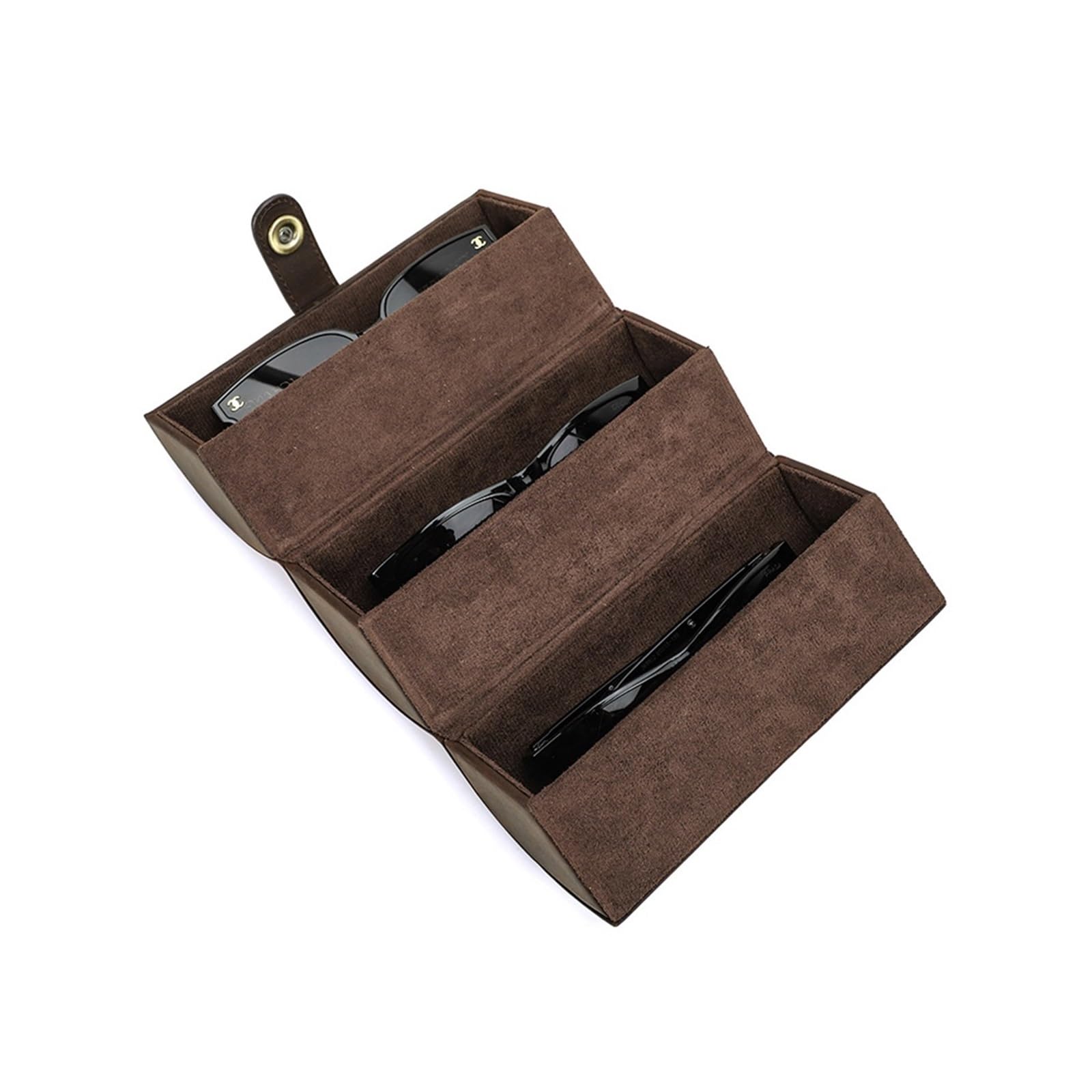 Étui à Lunettes Vintage en Cuir 3 emplacements, cylindrique, Fermeture Pression, Doublure Velours, Rangement Portable Homme Femme
