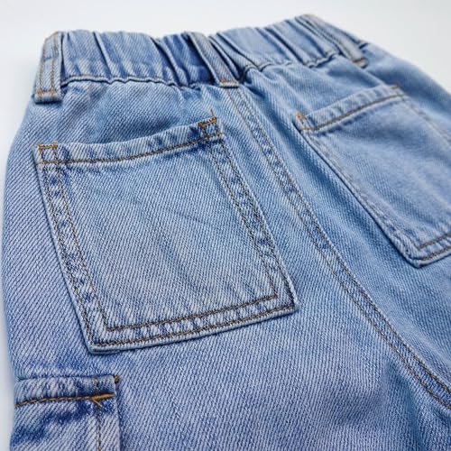 KIDSCOOL SPACE Baby Little Big Boys Shorts,Girls Ribbed Elastic Waist Summer Half Pants Cargo Jeans4