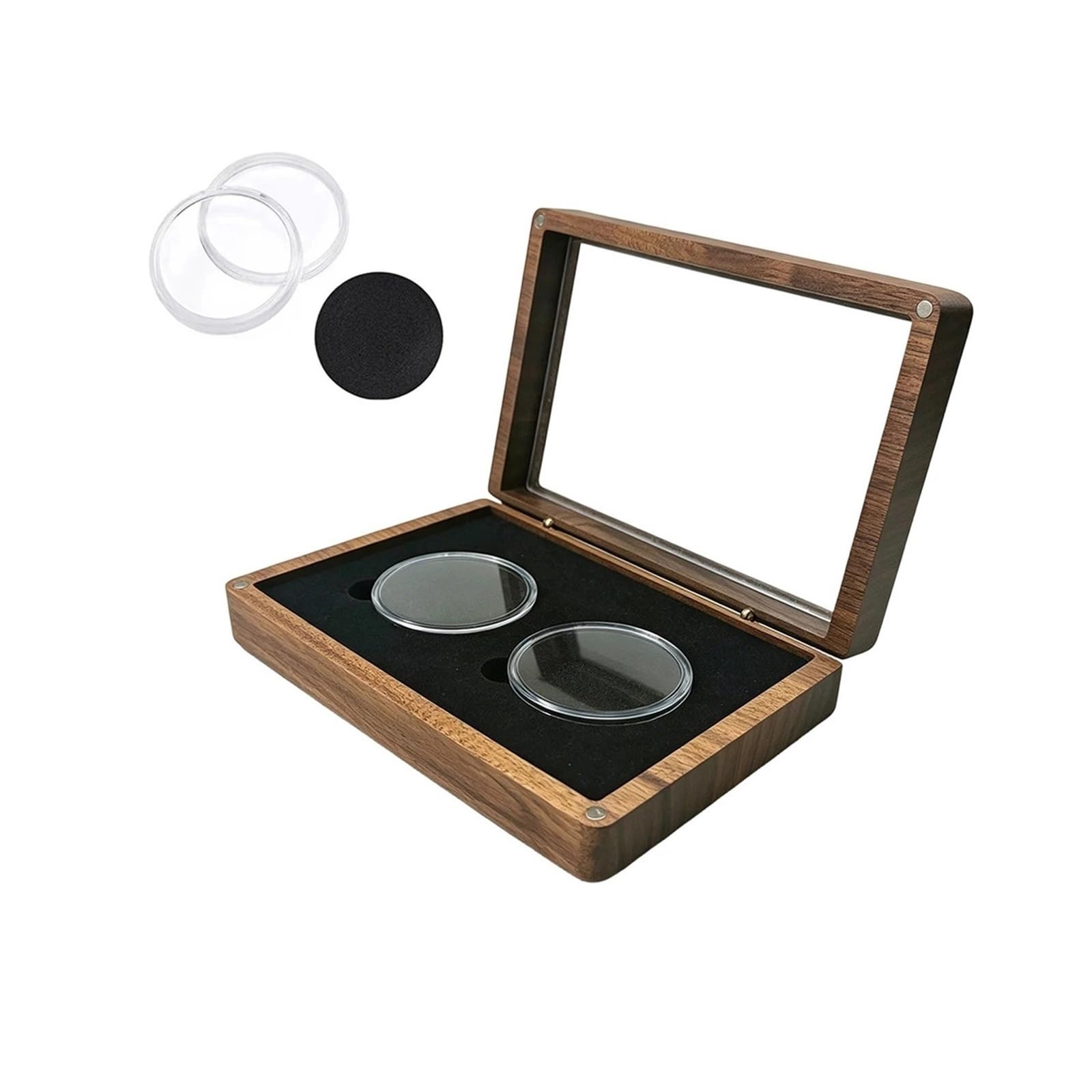 ZythrXLate Wooden Coin Collection Box Wood Challenge Coin Case Presentation Display Box 30mm/35mm/40mm Commemorative Holder Double Storage for Collector for Coin Collectors