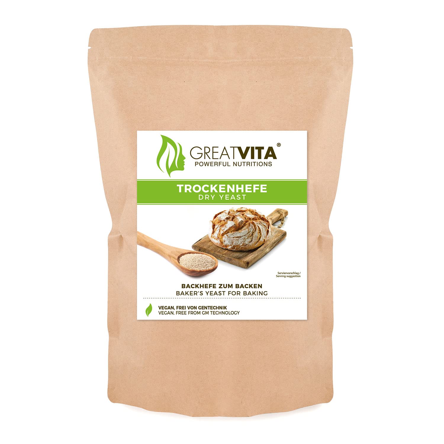 GreatVita Trockenhefe Backhefe, Brothefe, glutenfrei, 1000g im Beutel
