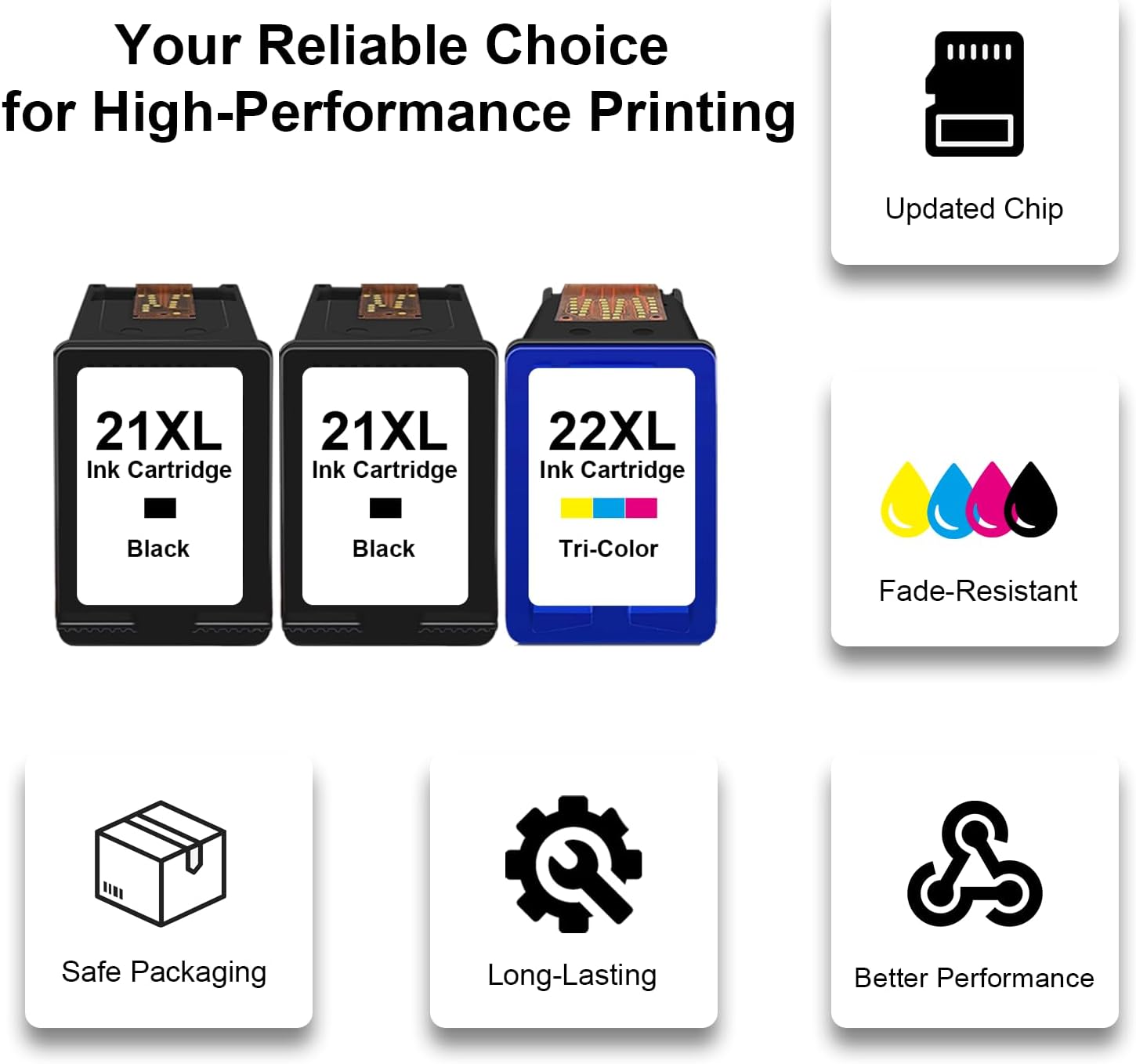 3 Pack 21 22 21XL 22XL High Yield Ink Cartridge Compatible for Deskjet F4180 F2210 F380 F300 D1560 D1560 for Officejet 4315 J3640 J3680 1410 3180 PCS 1401 Printers (2 Black 1 Tri-Color)