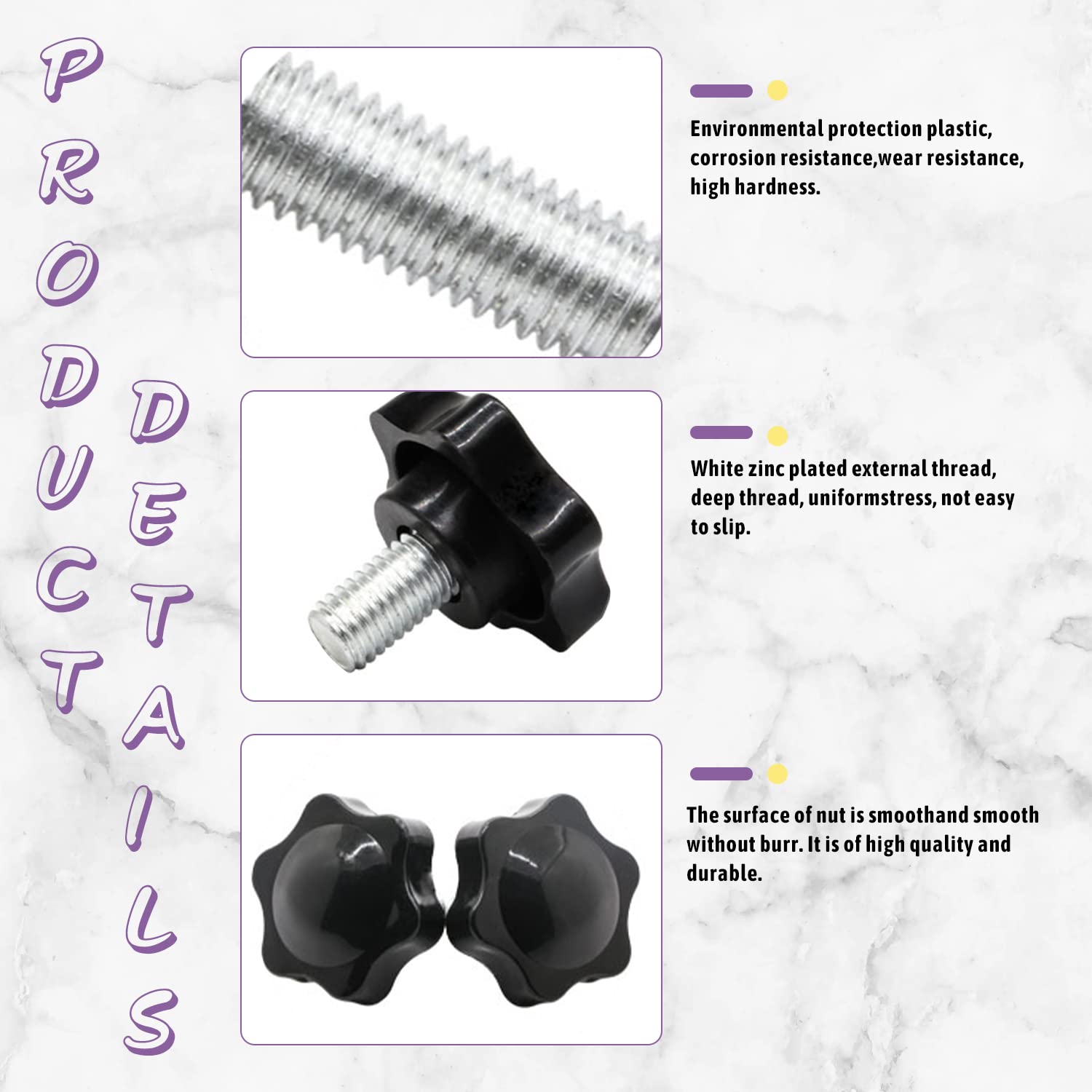 Lot 10 Pièces 10 Pièces Poignées étoile Plastique Noir M6x25mm - Boutons De Serrage Universels Pour Machines Outils Poignées étoile Plastique M6