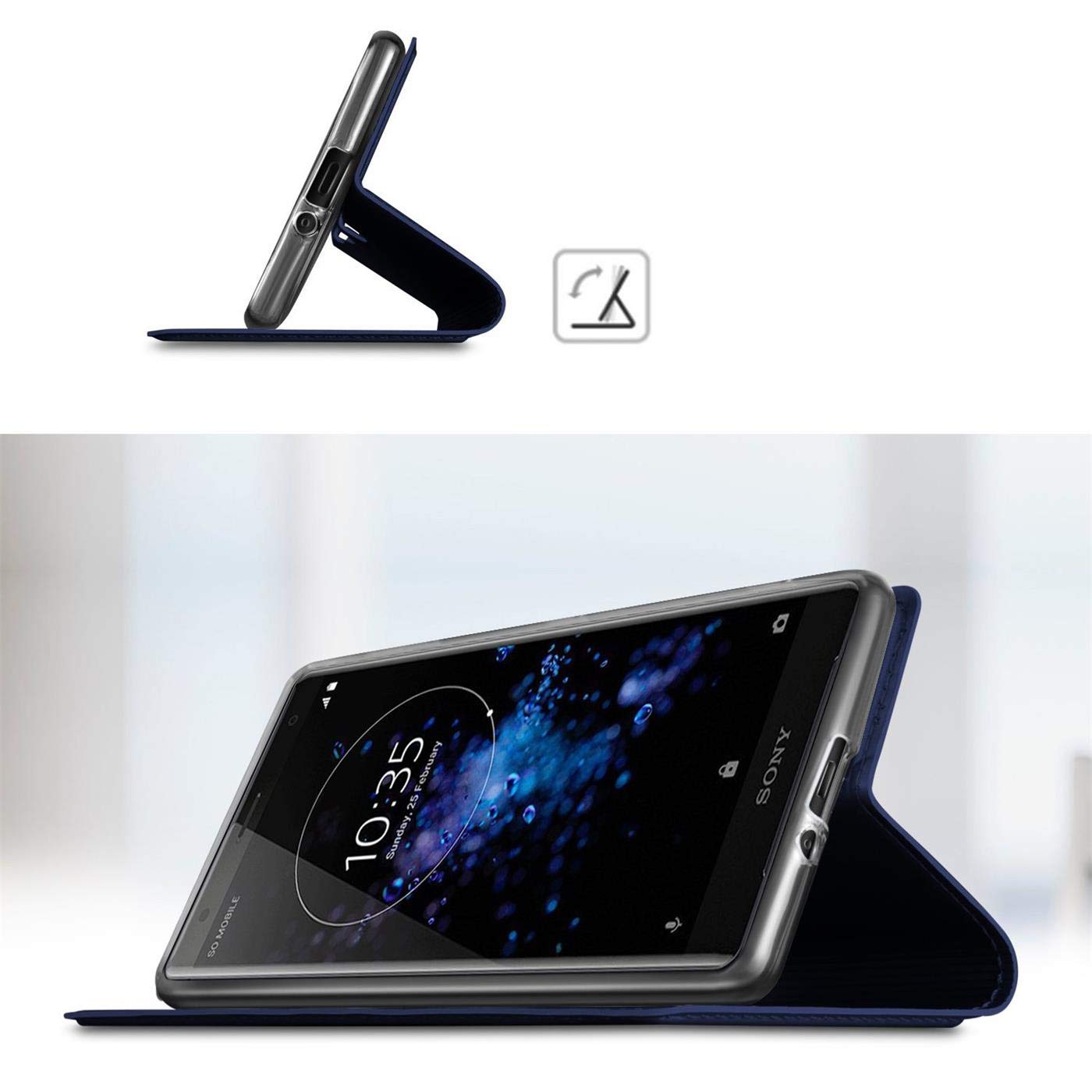 Custodia In Eco Pelle Morbida Con Clip Da Cintura Per Sony Xperia XZ2 Compact - Nero, Chiusura Magnetica, Protezione Antiurto