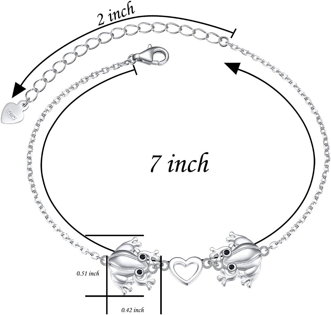 S925 Sterling Silver Frog Link Animal Heart Toad Bracelet for Women Jewelry - Image 6