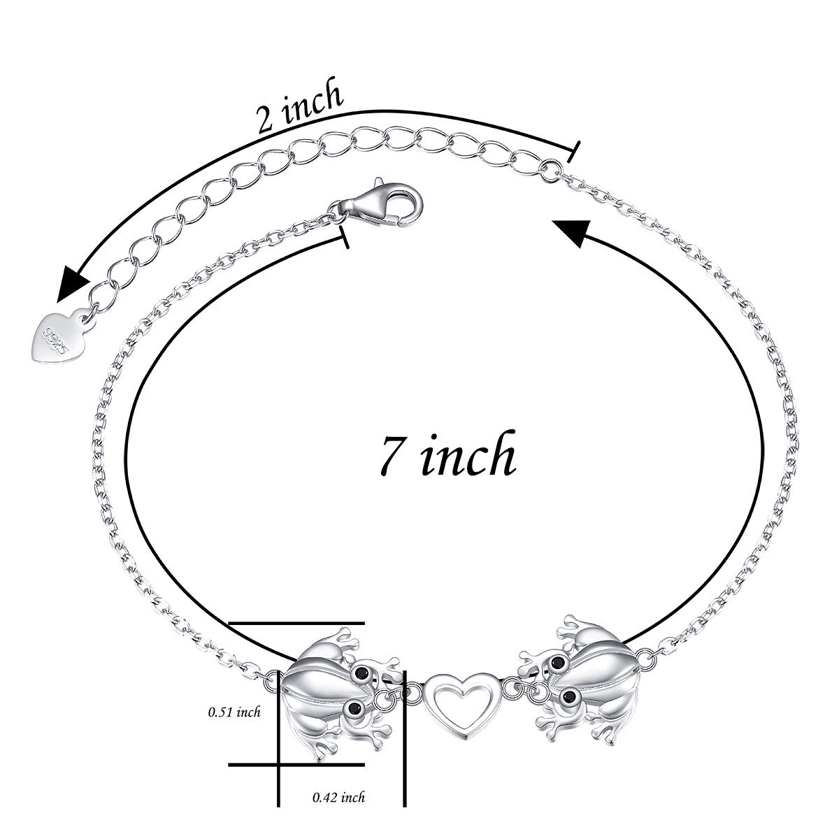 (Salute e longevità) S925 Bracciale a forma di tartaruga/rana in argento Sterling per donne adolescenti e ragazze, regolabile con animale, gioielli da 17 + 5 cm