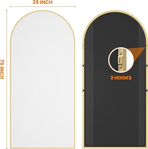 Miniatura 131 de Espejo de baño arqueado para pared, espejo para tocador, espejo grande de 38 x 26 pulgadas, marco de metal (38 x 26 pulgadas, dorado) Dorado,Negro