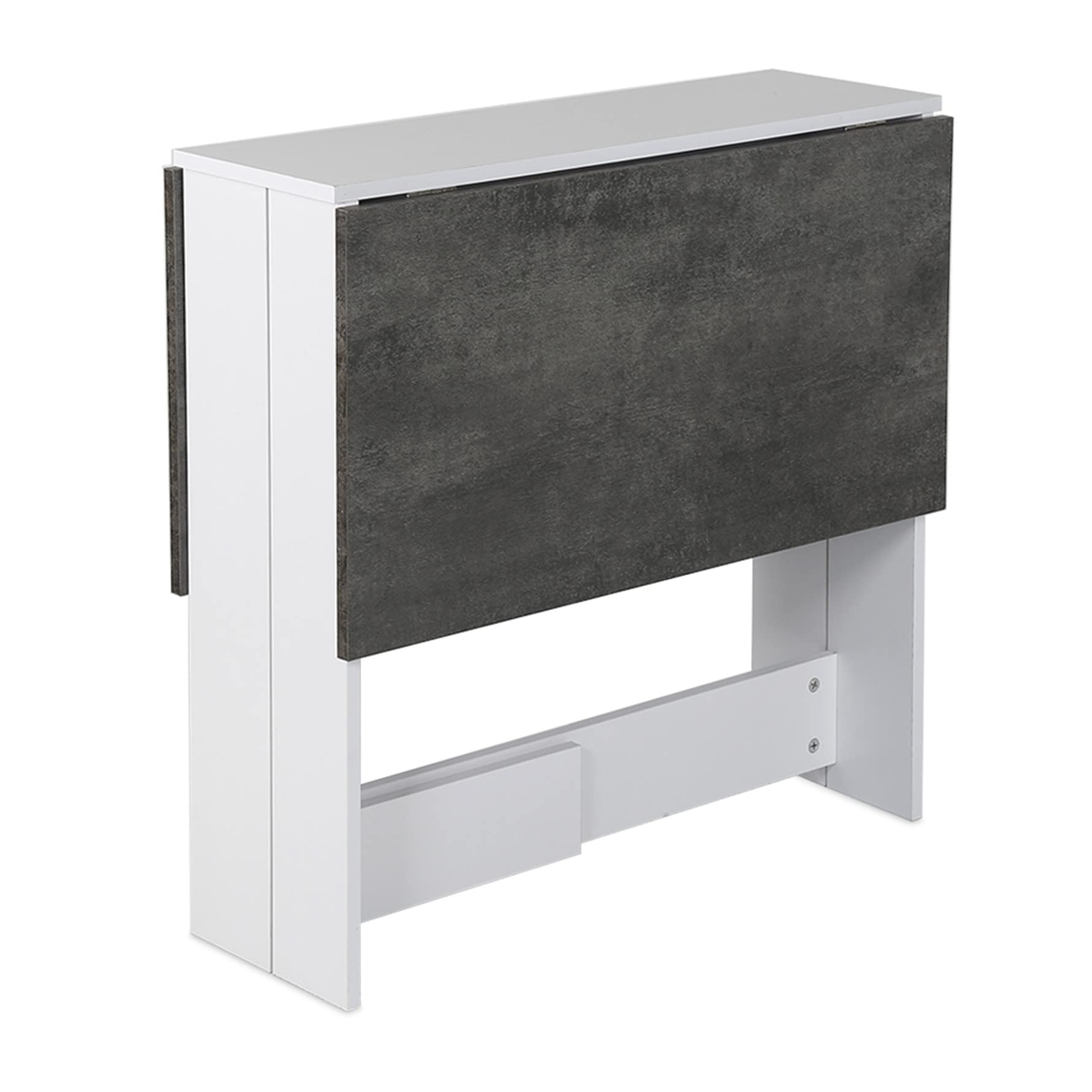 Juego de Mesa de Comedor,Mesa Auxiliar con Alas Abatibles, Mesa Cocina, Acabado en Color Blanco Artik y Roble Canadian, Modelo Fly, Medidas: 103 x 76 x 73,4 cm (103x76x73,4 cm (blanco+hormigón))