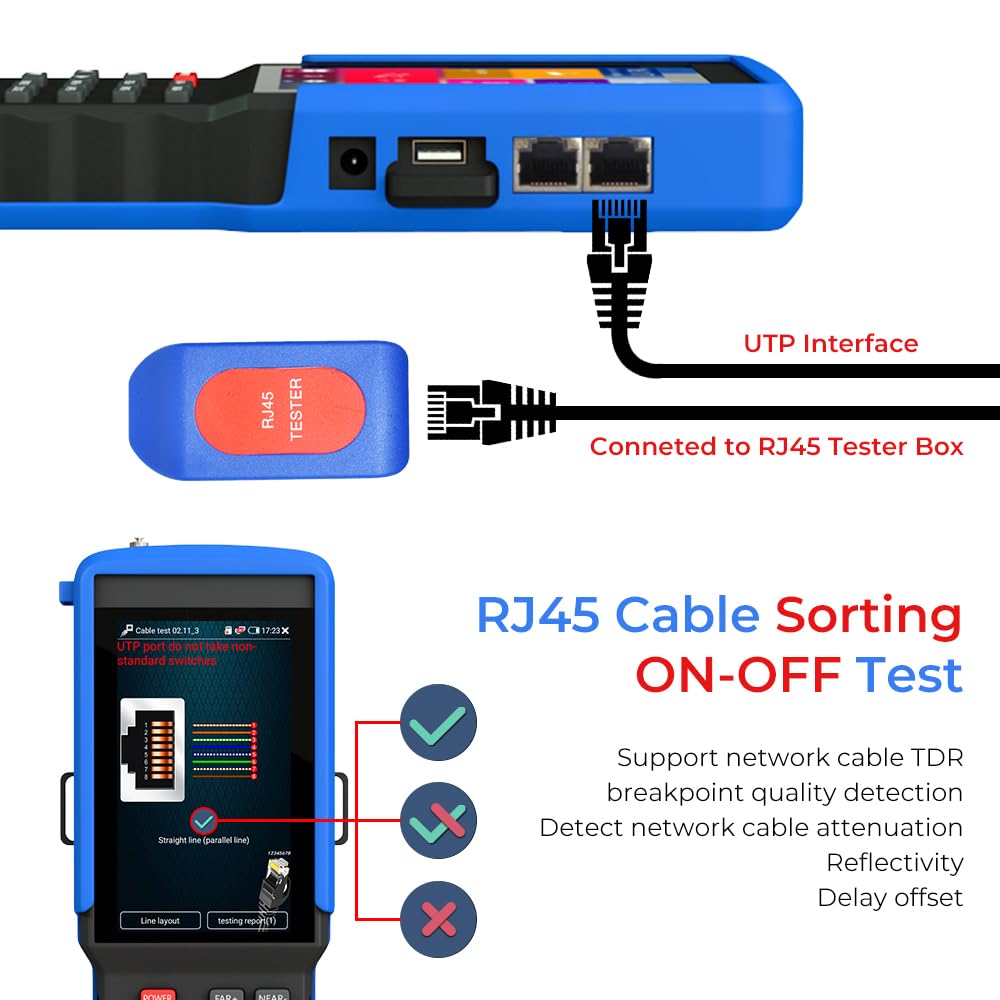 Tester CCTV, Tester telewizji przemysłowej 4,5-calowy przenośny monitor IPC AHD CVI TVI z zasilaniem USB Mini do testera kamer CCTV(TI-9310-ACT)