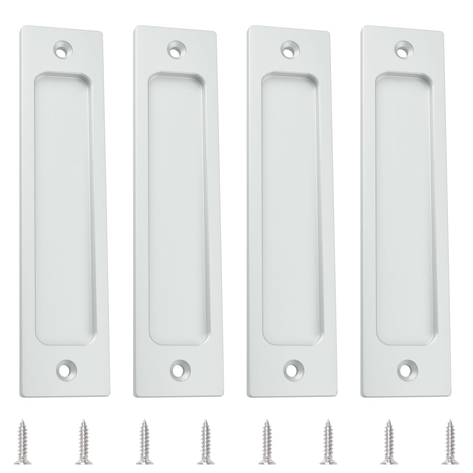 MOROBOR Rectangular Recessed Sliding Door Pulls, 4 Pcs Silver Flush Pull Aluminum Alloy Closet Door Finger Pulls Hardware with Mounting Screws for Sliding Barn Pocket Door — image 1