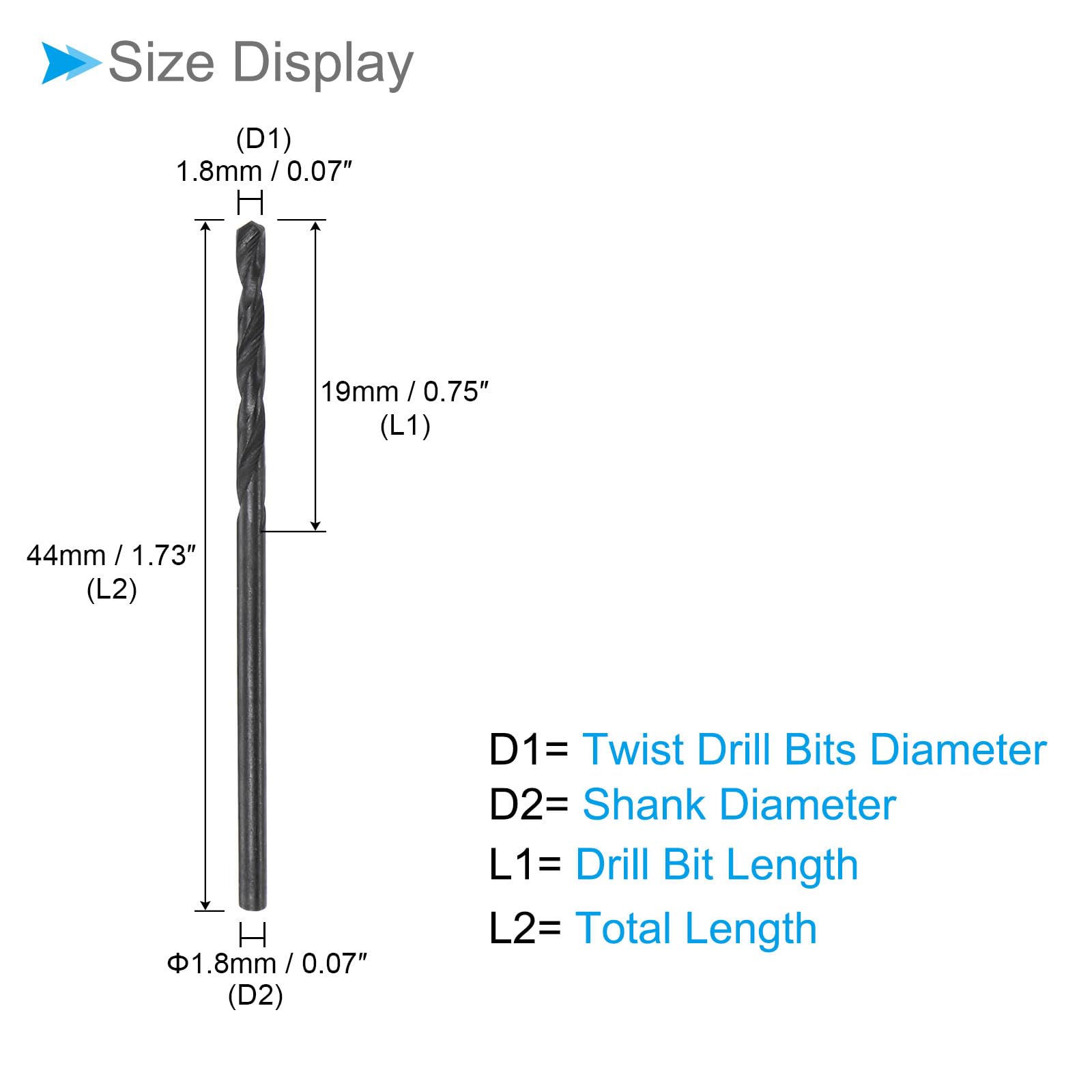 CoCud 6542 High Speed Steel Twist Drill Bits, 1.8mm Diameter 44mm Length, Black Oxide Straight Twist Jobber Drill Bit - Image 2
