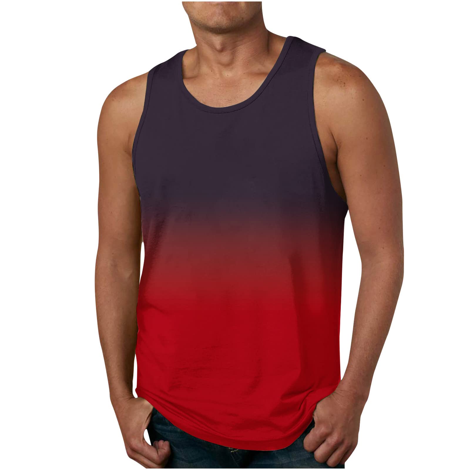 MuscularfitBeach Shirts for Men 2023 Regular Big and Tall Gradient Color Sleeveless Tank Tops Summer Casual Round Neck Shirt