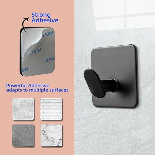 Miniatura 2 de 4 ganchos adhesivos  Ganchos de pared para toallasabrigos, para baño o cocina (negro mate, acero inoxidable)
