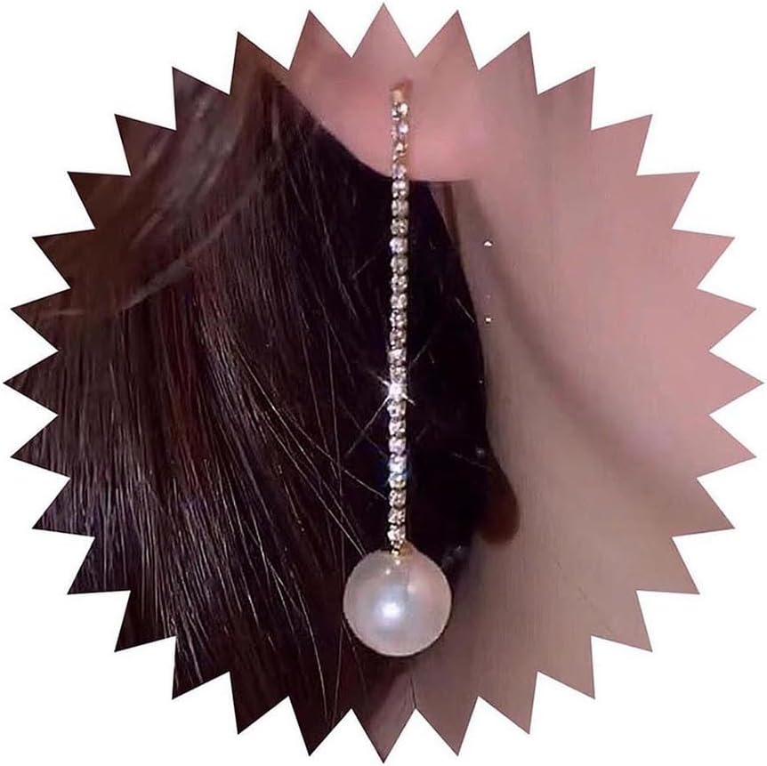 Boho Crystal pearl Drop Earrings Rhinestone Tassel Earrings Long pearl dangle Earrings Gold Cz Tennis Chain Earrings Minimalist Cz Pearl Earrings Jewelry for Women