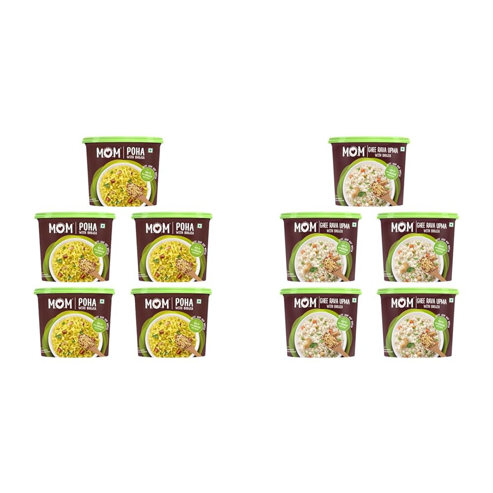MOM - Meal of the Moment, Poha with Bhujia, 80g (Pack of 5) - Ready to Eat | Instant Food | No + MOM - Meal of the Moment, Ghee Rava Upma with Bhujia, 75g (Pack of 5) - Ready to Eat | Instant-image-15
