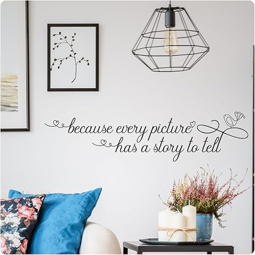 My Vinyl Story Calcomanía de pared con texto en inglés Because Every Picture Has A Story To Tell para pared de sala de estar, marco de decoración de