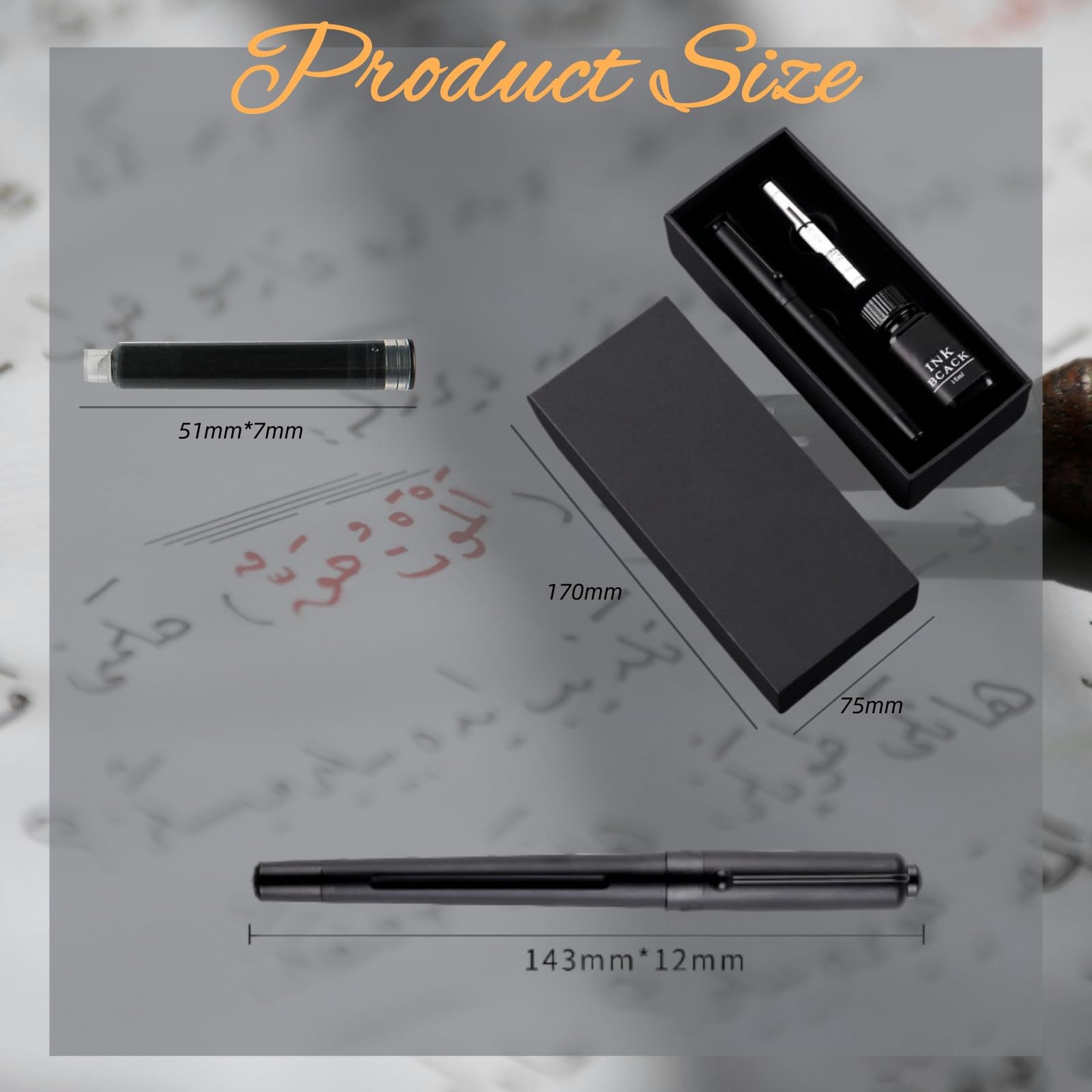 1 Satz Schwarz Luxus Füllfederhalter Set, bestes Stiftgeschenkset für Männer & Frauen, Kalligraphie füller (0.6mm)
