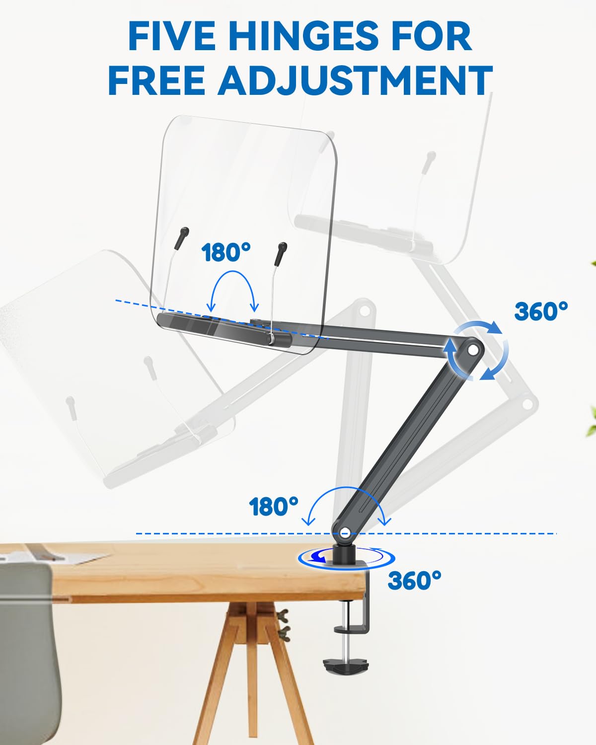Soporte de escritorio acrílico para lectura, diseño ergonómico, altura ajustable de hasta 20 pulgadas con base giratoria, apto para recetas, partituras, tabletas (gris)