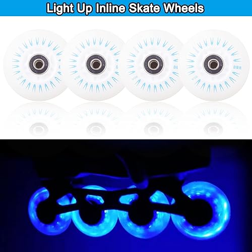 Miniatura 5 de Light up Inline Skate Wheels & Roller Blade Wheels 76mm/80mm with Bearings ABEC-9 for Indoor & Outdoor use 90A Luminescence Roller Blade Wheels