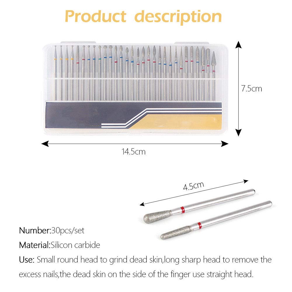 Punta per trapano per unghie Nail art Diamond Set di teste per smerigliatura Lega per lucidatura Bit per lucidatura in carburo di tungsteno Strumento per trapano per unghie, un set